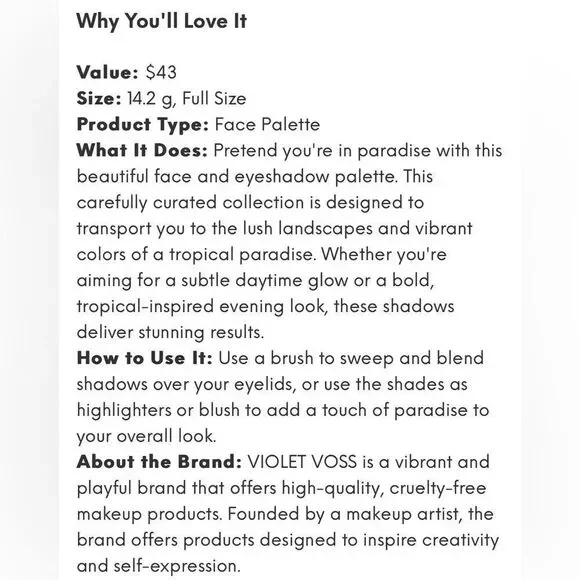 Violet Voss Pretty In Paradise Face & Shadow Palette NIB - Picture 6 of 7